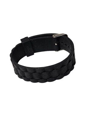 Black Silicone Watch Band Wide Cuff Woven Texture Adjustable Buckle Punk Biker